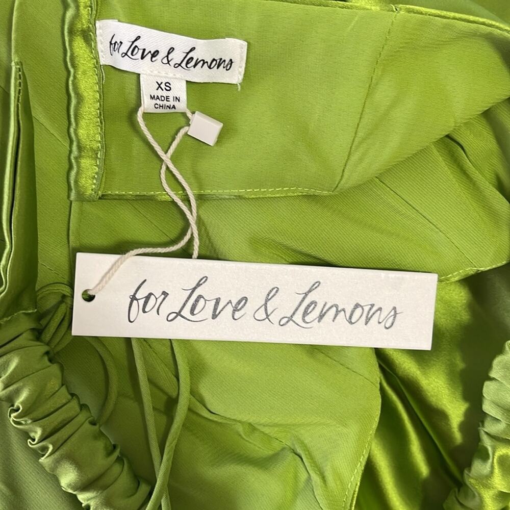 FOR LOVE & LEMONS Virginia Pleated Cutout Satin Green Maxi Dress Sz XS - Picture 13 of 14